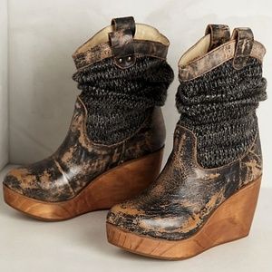 Size 7.5 Bed Stu slouch sweater wedge heel boots